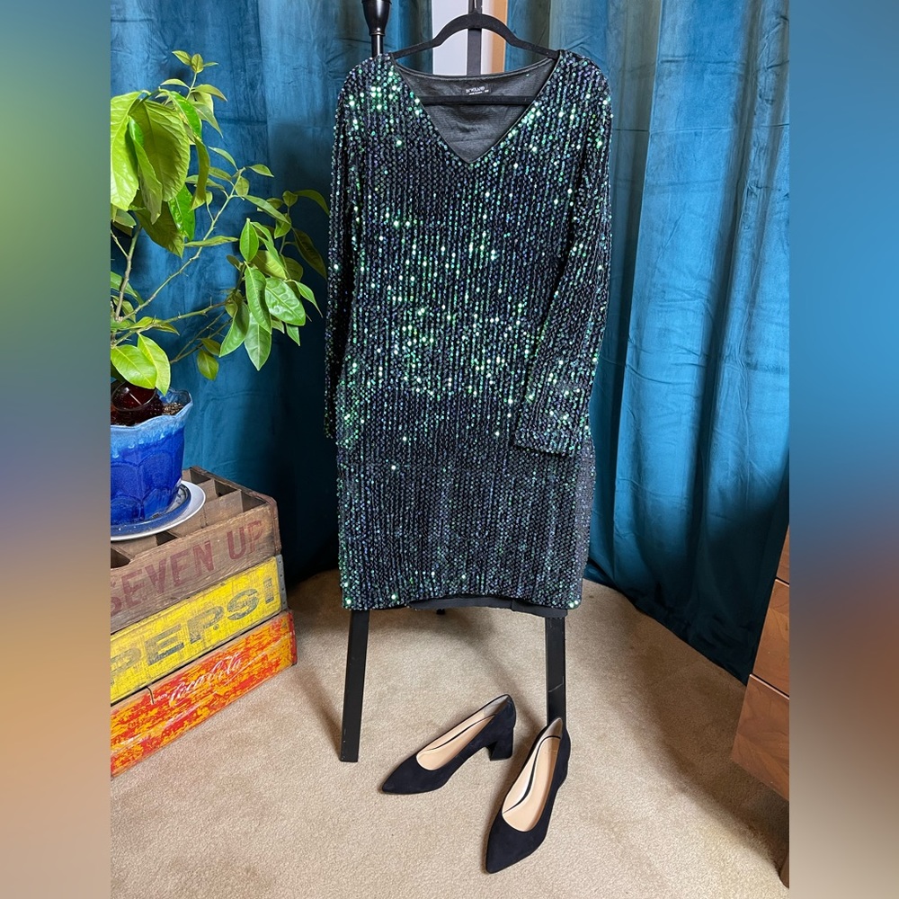 Blue/Green Sequin Party Dress - Size 18 Bodycon